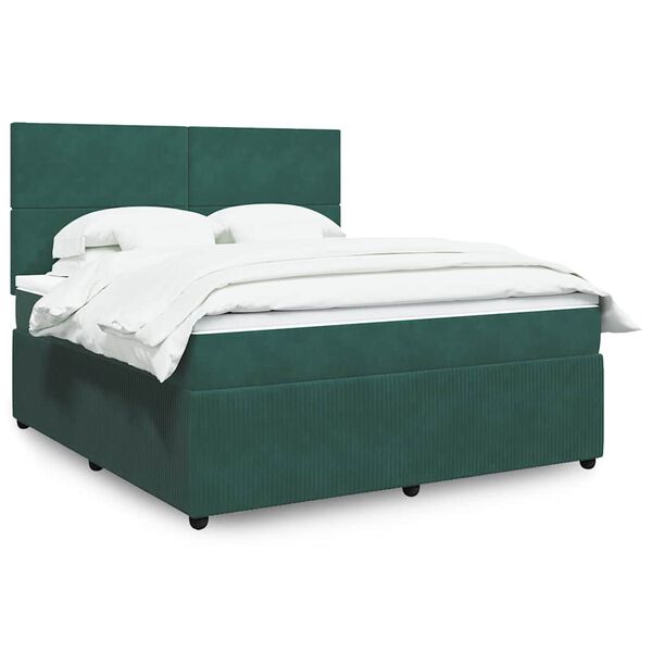 vidaXL Sommier &agrave; lattes de lit et matelas Vert fonc&eacute; 180x200cm Velours
