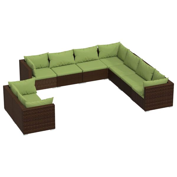 vidaXL Salon de jardin avec coussins 9 pcs marron résine tressée