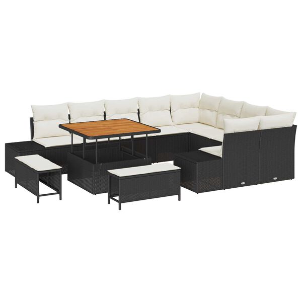 vidaXL Ensemble de canap&eacute; de jardin 12 pcs Noir Poly rotin