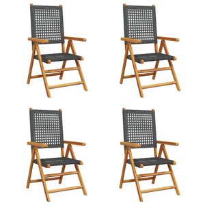 vidaXL Fauteuils pliants inclinables, lot de 4, en polyrotin noir et bois massif