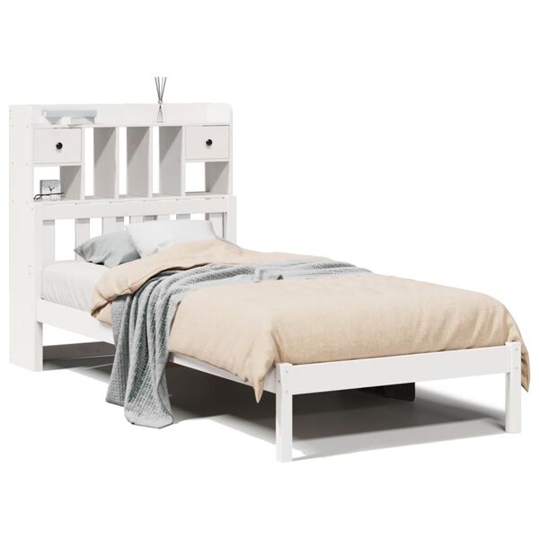 vidaXL Lit biblioth&egrave;que sans matelas blanc 90x200cm bois de pin massif