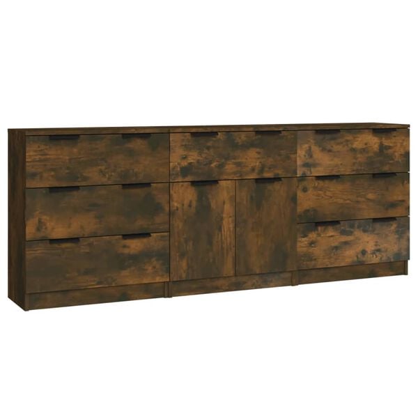 vidaXL Buffets 3 pcs Ch&ecirc;ne fum&eacute; Bois d'ing&eacute;nierie