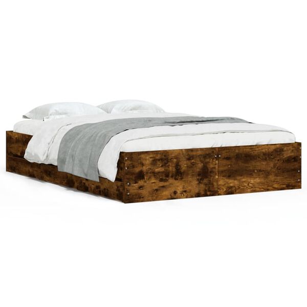 vidaXL Cadre de lit avec tiroirs sans matelas ch&ecirc;ne fum&eacute; 135x190 cm