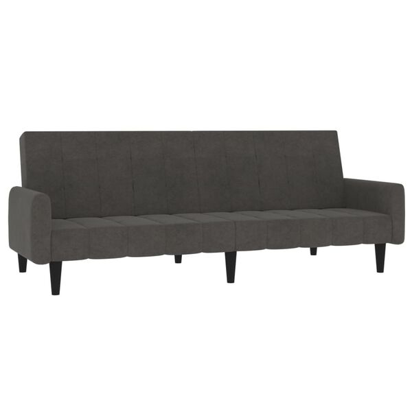 vidaXL Canap&eacute;-lit &agrave; 2 places avec tabouret Gris fonc&eacute; Tissu microfibre