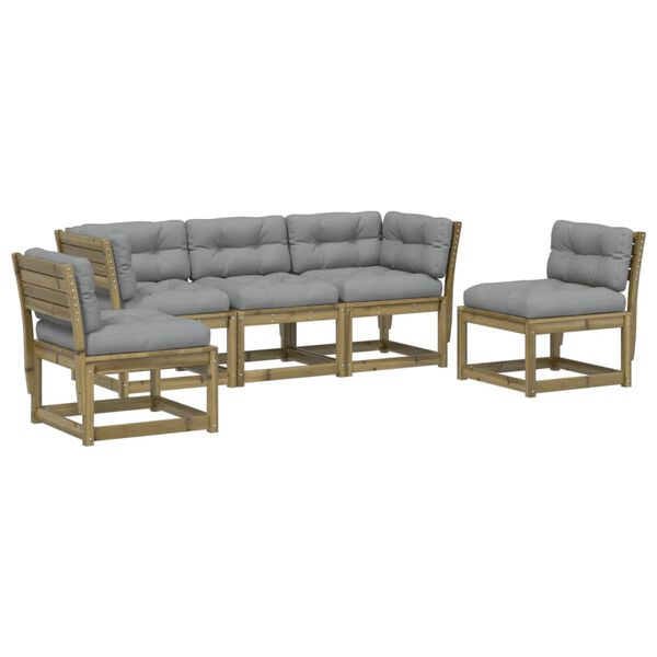 vidaXL Salon de jardin 5 pcs avec coussins bois de pin impr&eacute;gn&eacute;