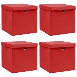 vidaXL Bo&icirc;tes de rangement et couvercles 4 pcs Rouge 32x32x32 cm Tissu