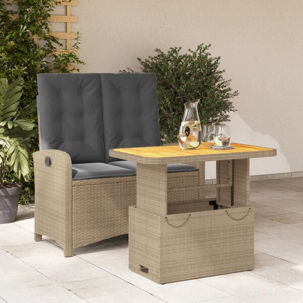 vidaXL Ensemble &agrave; manger de jardin et coussins 2 pcs beige poly rotin