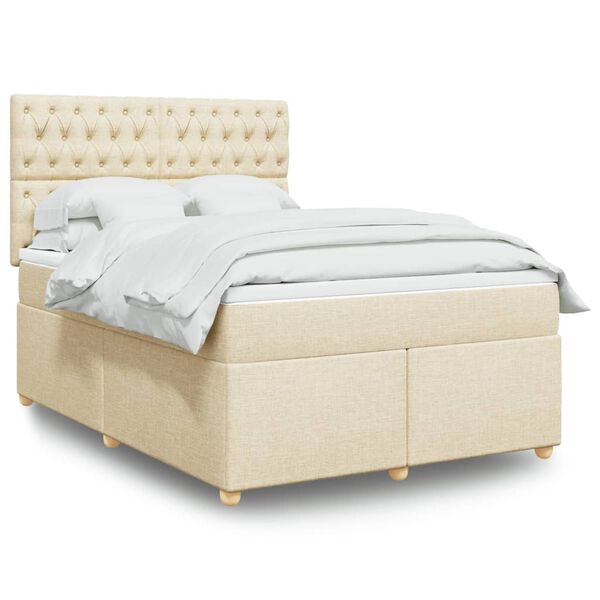 vidaXL Sommier &agrave; lattes de lit avec matelas Cr&egrave;me 140x200 cm Tissu