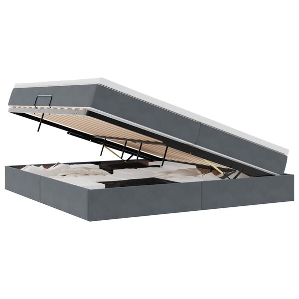 vidaXL Lit avec rangement et matelas Gris fonc&eacute; 200 x 200 cm Velours