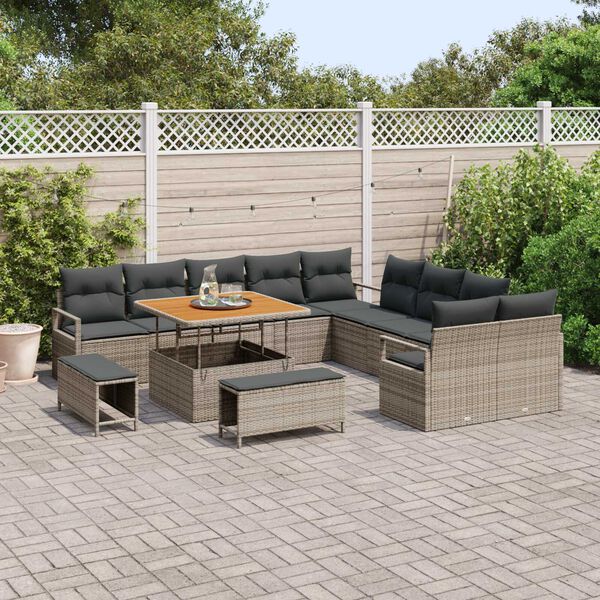 vidaXL Ensemble de canap&eacute; de jardin avec coussin 13 pcs Gris