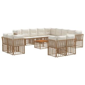 vidaXL Ensemble de canap&eacute;s d'ext&eacute;rieur 14 pc Blanc Naturel et Cr&egrave;me