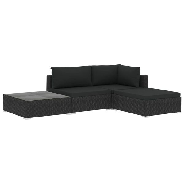 vidaXL Salon de jardin 4 pcs avec coussins R&eacute;sine tress&eacute;e Noir