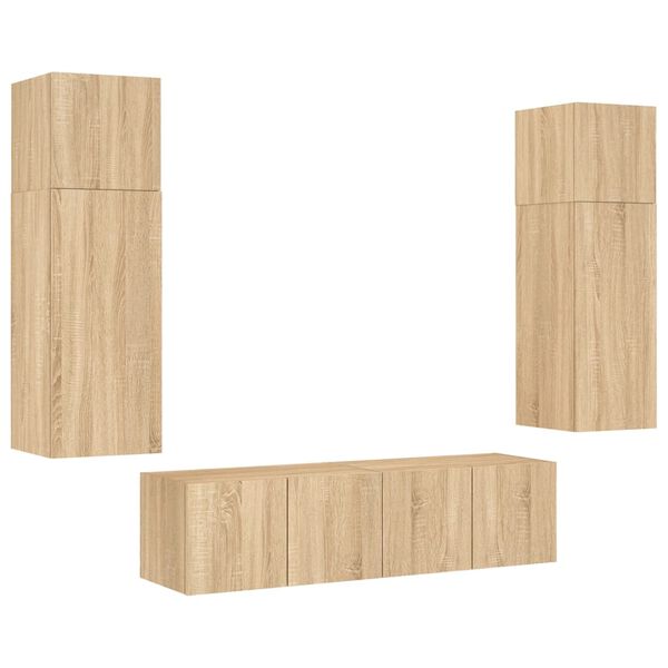 vidaXL Unit&eacute;s murales TV avec LED 6 pcs ch&ecirc;ne sonoma bois d'ing&eacute;nierie