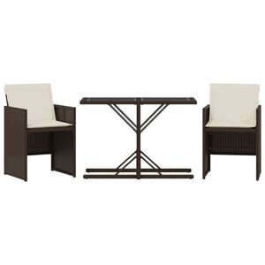 vidaXL Ensemble de bistro 3 pcs avec coussins marron r&eacute;sine tress&eacute;e