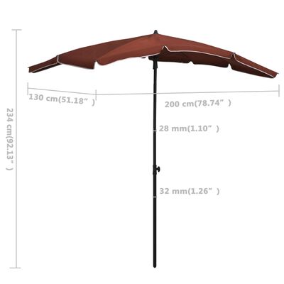 vidaXL Parasol de jardin avec mât 200x130 cm Terre cuite