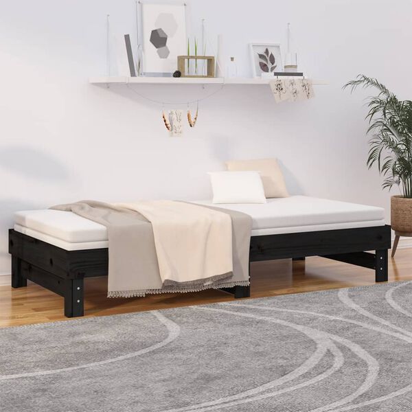vidaXL Lit coulissant sans matelas noir 2x(90x200) cm