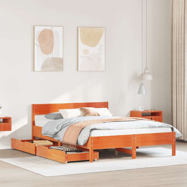 vidaXL Cadre de lit sans matelas cire marron 140x190cm bois pin massif