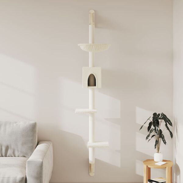 vidaXL Arbre &agrave; chat mural avec griffoir cr&egrave;me 187 cm