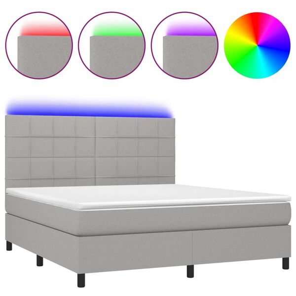 vidaXL Sommier &agrave; lattes de lit et matelas et LED Gris clair 160x200 cm