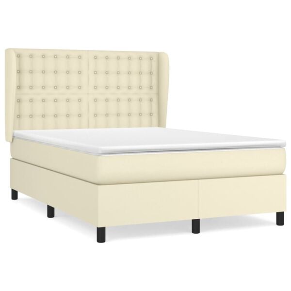 vidaXL Sommier &agrave; lattes de lit avec matelas Cr&egrave;me 140x200cm Similicuir