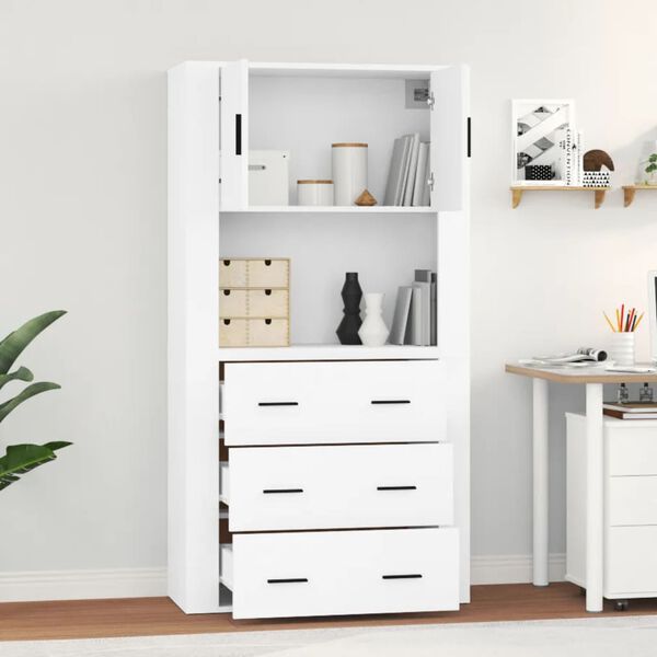 vidaXL Buffet haut Blanc Bois d'ing&eacute;nierie