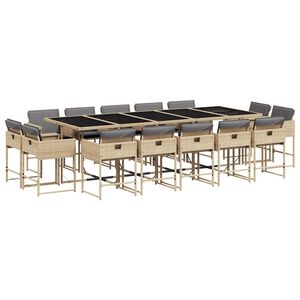 vidaXL Ensemble &agrave; manger de jardin et coussins 15 pcs m&eacute;lange beige