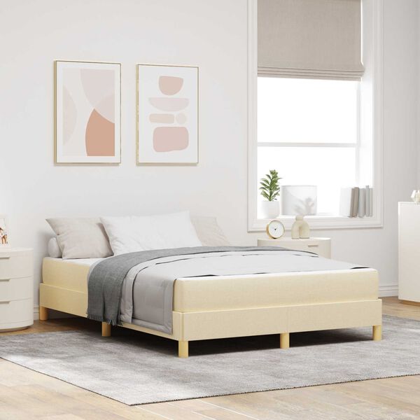 vidaXL Lit &agrave; ressorts avec matelas Cr&egrave;me 160 x 200 cm tissu