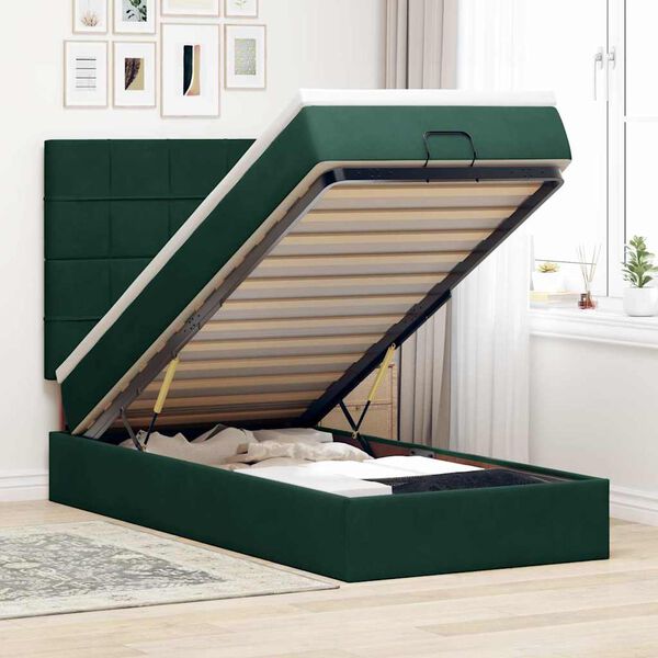 vidaXL Cadre de lit ottoman avec matelas vert fonc&eacute; 90x190 cm velours