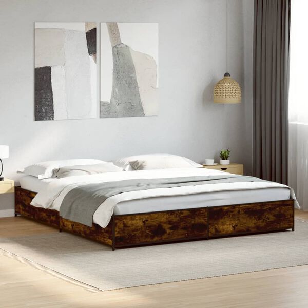 vidaXL Cadre de lit sans matelas ch&ecirc;ne fum&eacute; 200x200 cm