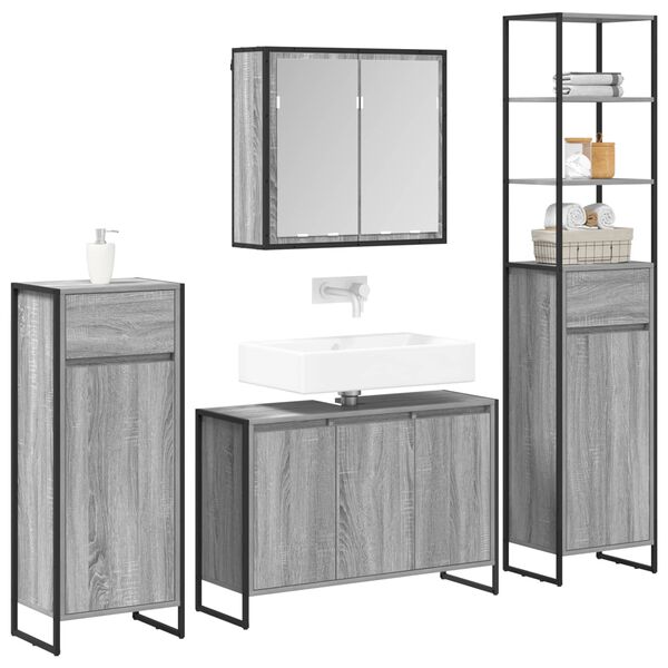 vidaXL Ensemble de mobilier de salle de bain avec tiroir Gris Sonoma
