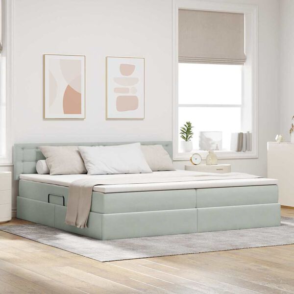 vidaXL Lit avec rangement et LED Gris clair 200 x 200 cm Velours