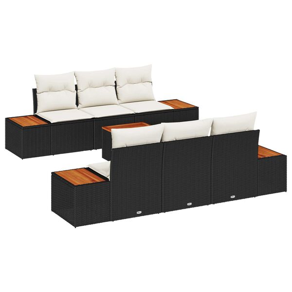 vidaXL Ensemble de canap&eacute; de jardin avec coussin 7 pcs Noir Poly rotin