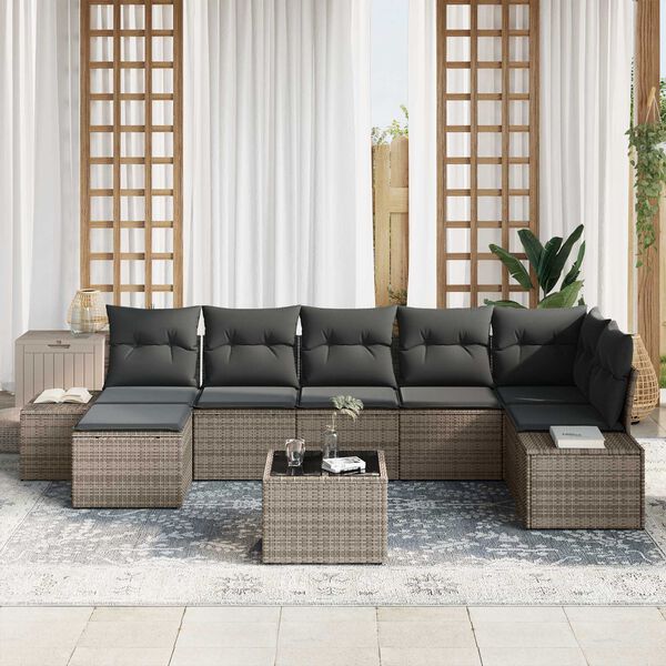 vidaXL Ensemble de canap&eacute; de jardin avec coussin 7 pcs Gris polyrotin