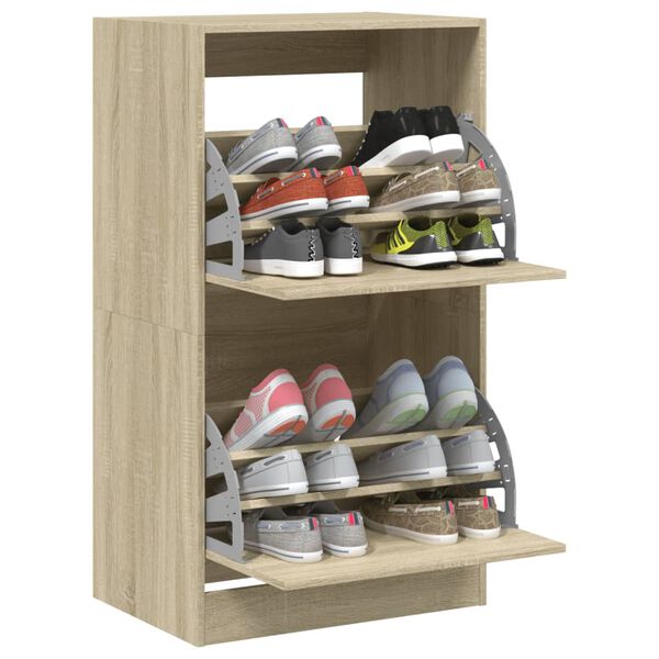 vidaXL Armoire &agrave; chaussures 2 tiroirs rabattables ch&ecirc;ne sonoma