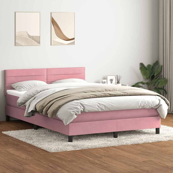 vidaXL Sommier &agrave; lattes de lit avec matelas rose 140x220 cm velours
