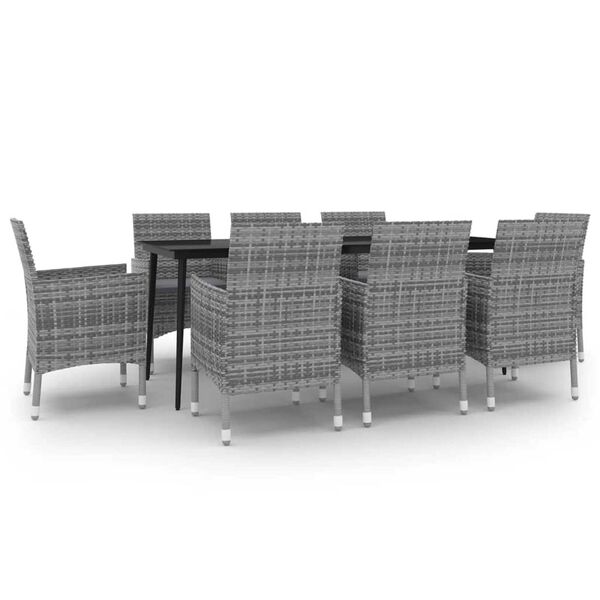 vidaXL Ensemble &agrave; manger de jardin coussins 9 pcs R&eacute;sine tress&eacute;e Verre