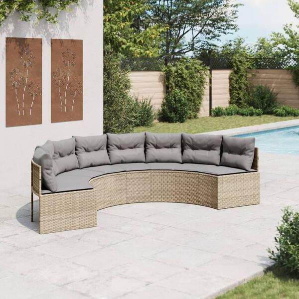 vidaXL Canap&eacute; de jardin avec coussins demi-rond beige r&eacute;sine tress&eacute;e