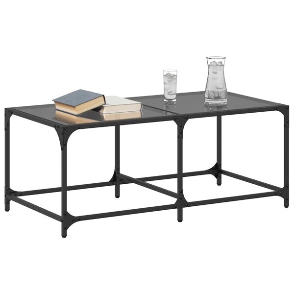 vidaXL Table basse avec dessus en verre noir 98,5x50x40 cm acier