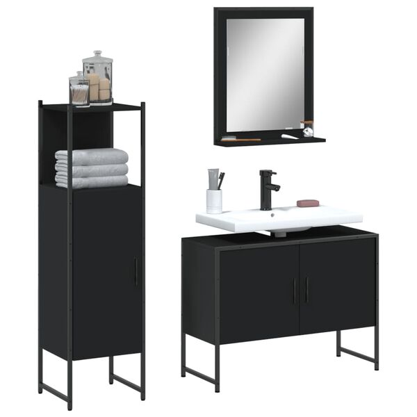 vidaXL Ensemble d'armoires salle de bain 3 pcs noir bois d'ing&eacute;nierie