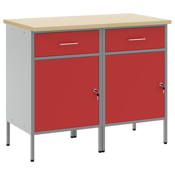 vidaXL Placard de travail 2 pcs Rouge et Gris 100 x 55 x 85 cm