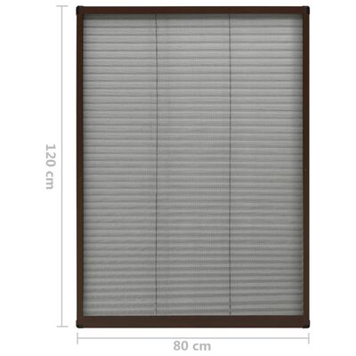 vidaXL Moustiquaire plissée pour fenêtre Aluminium Marron 80x120 cm