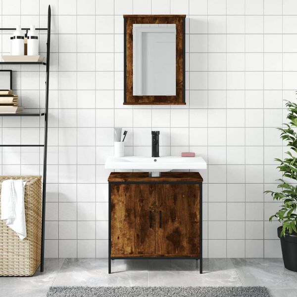 vidaXL Ensemble de meubles de salle de bain 2 pcs Ch&ecirc;ne fum&eacute;