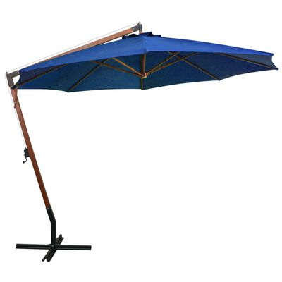 vidaXL Parasol de jardin suspendu avec mât bleu azuré bois de sapin