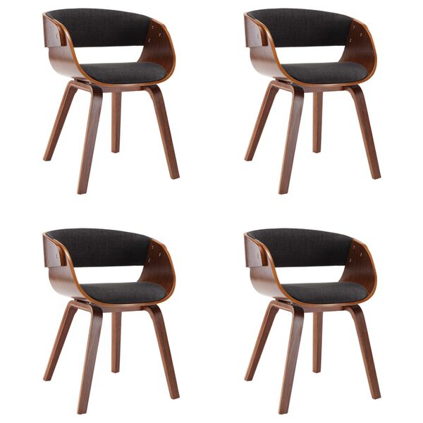 vidaXL Chaises &agrave; manger lot de 4 gris bois courb&eacute; et tissu