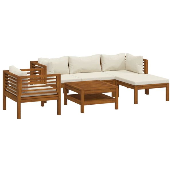 vidaXL Salon de jardin 6 pcs avec coussin cr&egrave;me Bois d'acacia solide