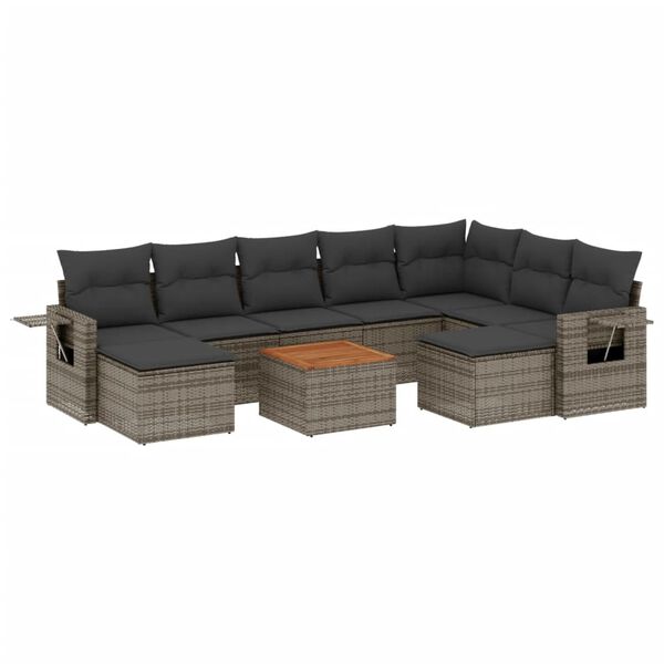 vidaXL Salon de jardin avec coussins 10 pcs gris r&eacute;sine tress&eacute;e