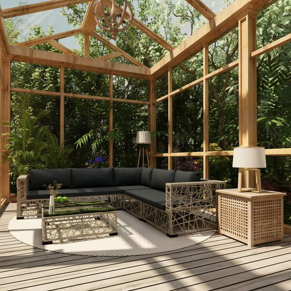 vidaXL Salon de jardin 6 pcs avec coussins r&eacute;sine tress&eacute;e gris