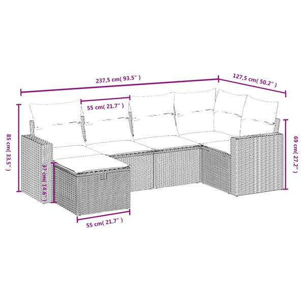 vidaXL Salon de jardin 6 pcs avec coussins gris r&eacute;sine tress&eacute;e