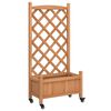 vidaXL Jardini&egrave;re avec treillis et roues marron bois massif de sapin