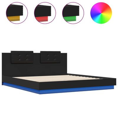 vidaXL Cadre de lit avec tête de lit et lumières LED noir 180x200 cm